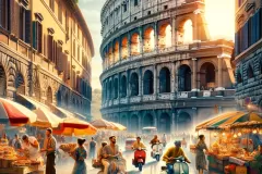 DALL·E 2024-03-15 20.58.55 - Create an image that evokes the essence of Rome in the 1990s, capturing the unique blend of its historic architecture and the vibrant street life that