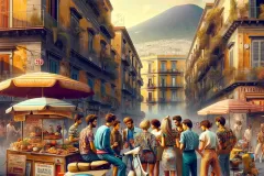 DALL·E 2024-03-15 20.59.52 - Create a nostalgic scene that encapsulates the essence of Naples, Italy in the 1990s. Imagine a bustling, vibrant street filled with people. In the fo